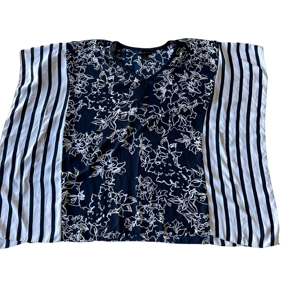 Womens Top Size 22 Blue Floral Flowy Bohemian Professional Business Casual